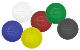 Moneta in plastica, Rosso, confezioni da 100 pz.