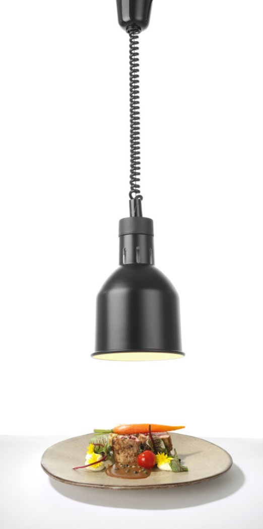 Lampada riscaldante a infrarossi a sospensione - Hendi - forma cilindrica -  con cavo regolabile da 70 a 150cm - lampadina inclusa - alluminio - nero -  273852