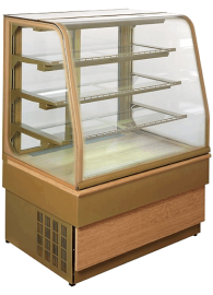 Frigorifero per pasticceria con piastre in vetro a 3 livelli, vetro termopano piegato, 97 cm_1